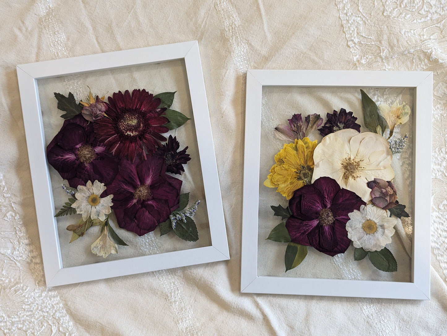 Intricate pressed flower artwork with vibrant colors and delicate textures.