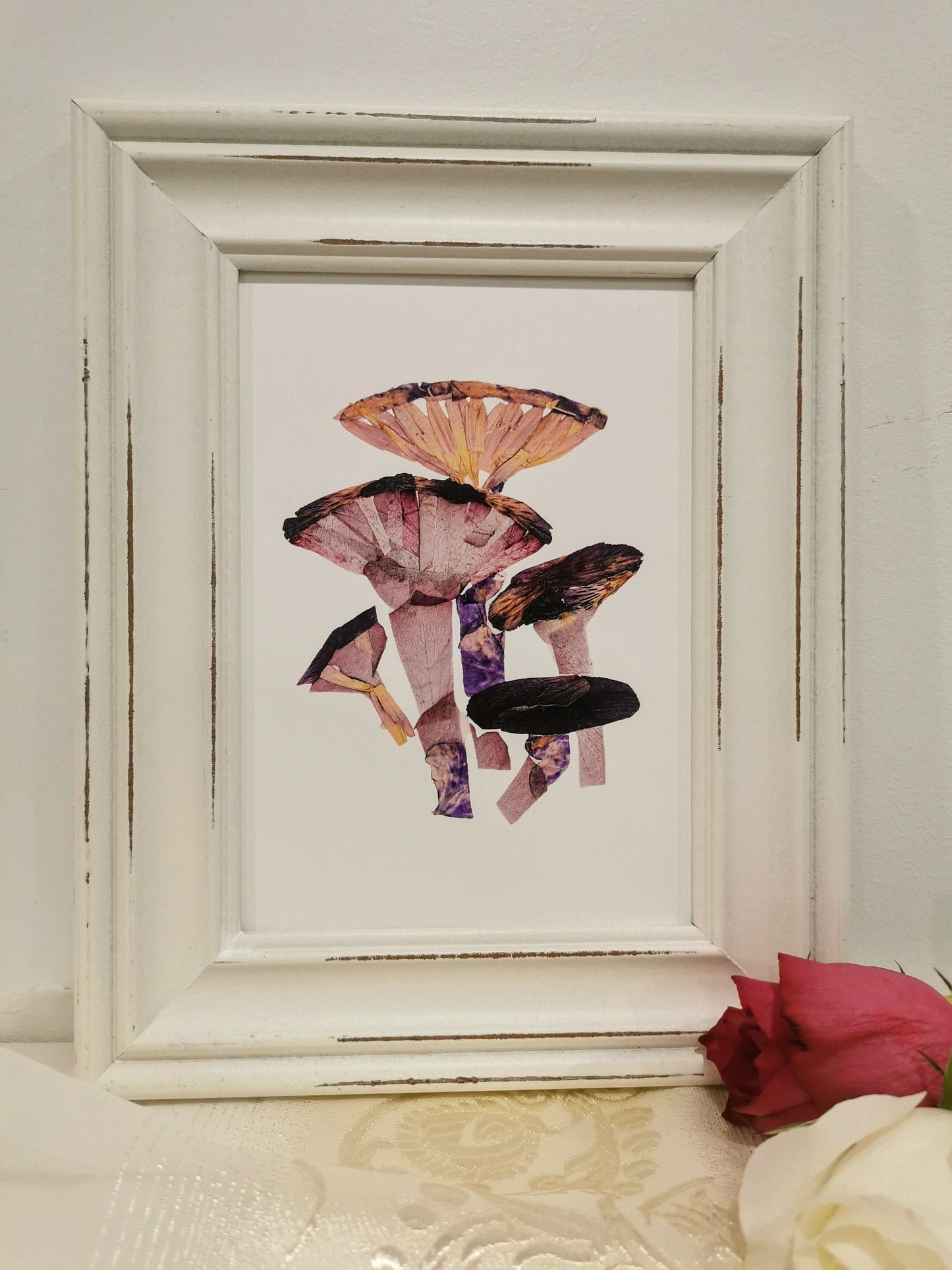 Timeless pressed flower artwork made from a preserved wedding bouquet.