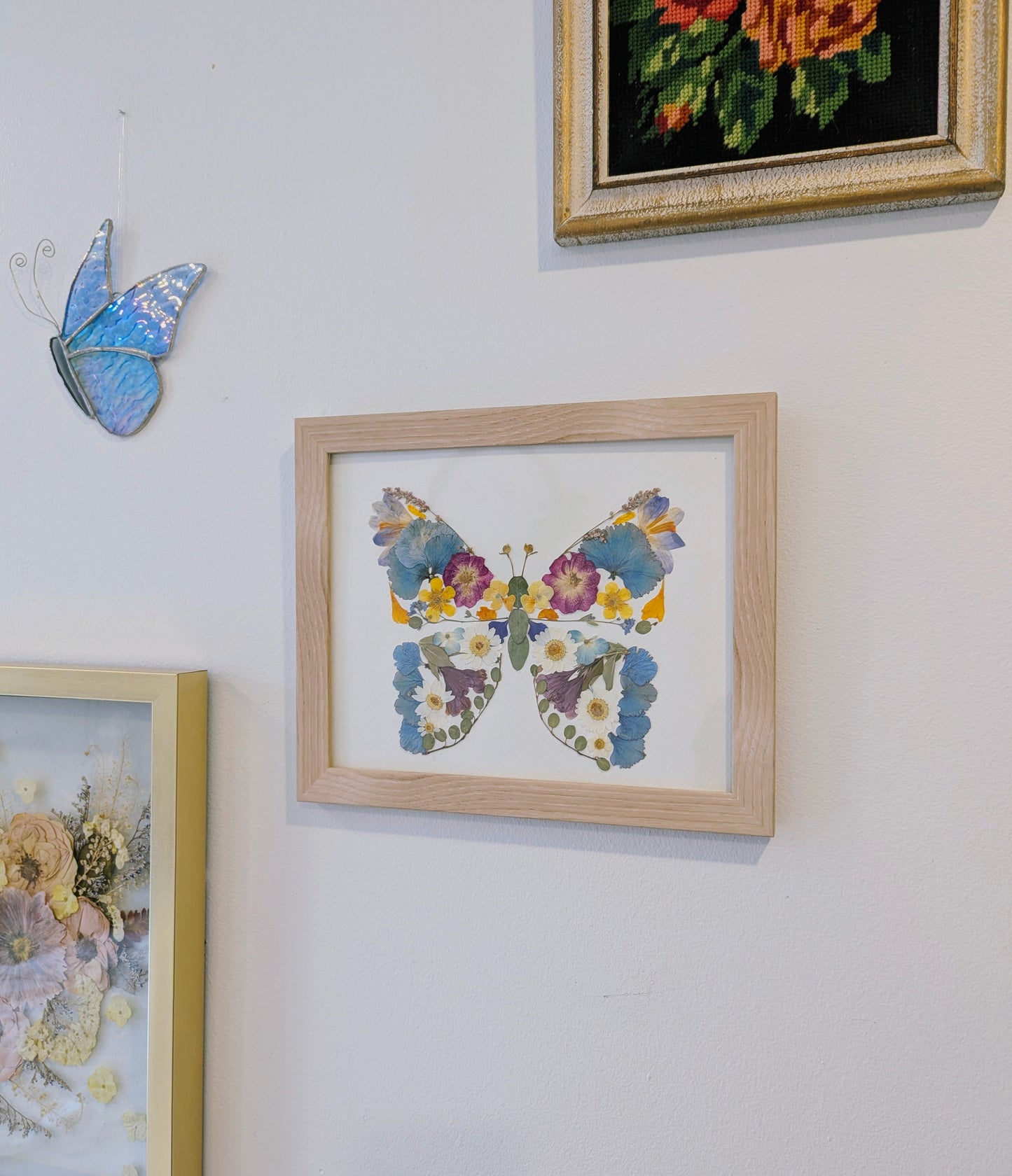 8x10 real pressed flower butterfly