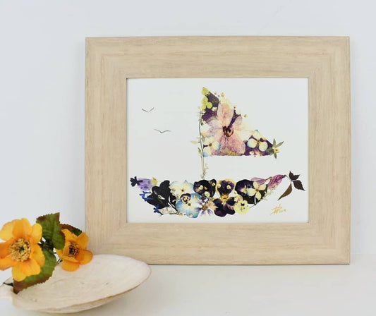 Personalized pressed flower art designed from a bridal bouquet.